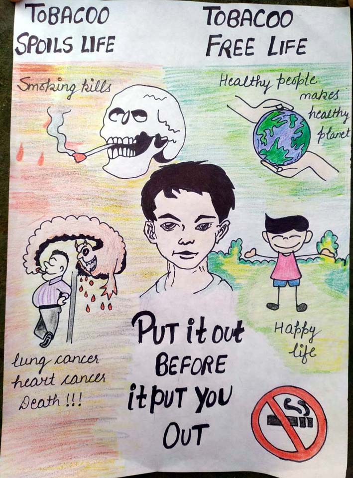 सोनीपत। जीवीएम गल्र्ज कालेज में तंबाकू विषय पर छात्रा द्वारा बनाई गई पेंटिंग।