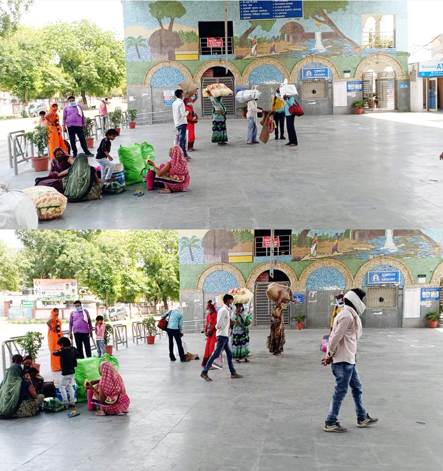 सोनीपत। अपने गांव जाने के लिए सोनीपत रेलवे स्टेशन पर बच्चों के साथ पहुंचे प्रवासी मजदूर।